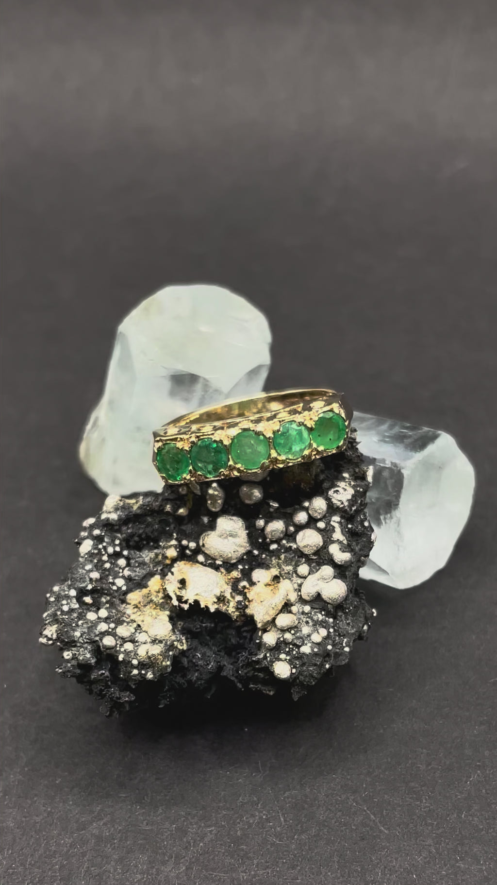 Vintage Emerald Ring in Solid Gold 9ct | Five 3mm Natural Emeralds | Women’s Emerald Band Ring | May Birthstone Gift | Classic Gold Emerald Ring