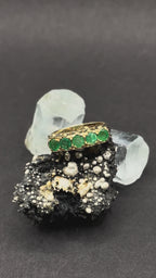 Vintage Emerald Ring in Solid Gold 9ct | Five 3mm Natural Emeralds | Women’s Emerald Band Ring | May Birthstone Gift | Classic Gold Emerald Ring