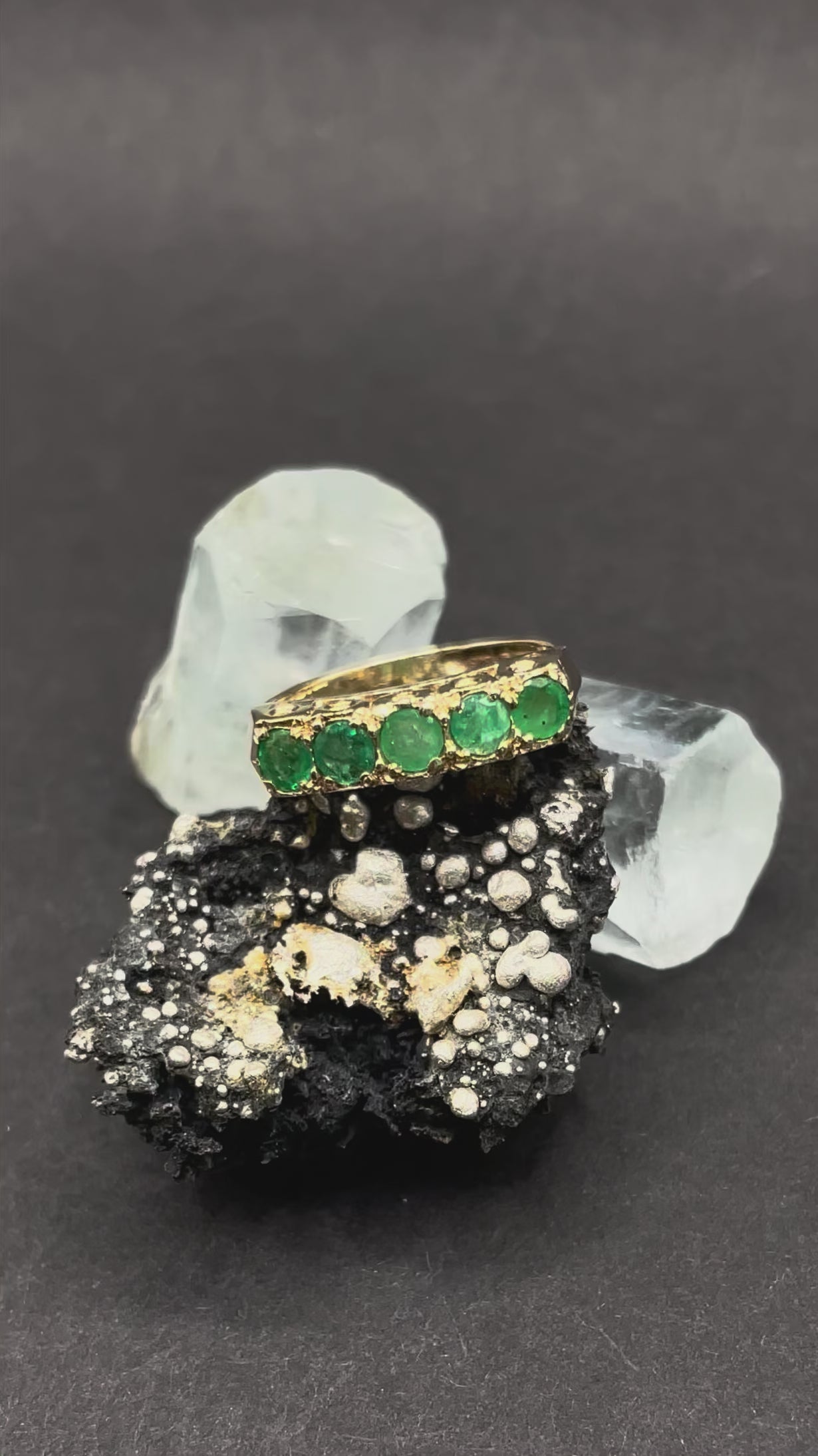Vintage Emerald Ring in Solid Gold 9ct | Five 3mm Natural Emeralds | Women’s Emerald Band Ring | May Birthstone Gift | Classic Gold Emerald Ring