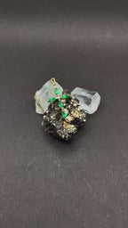 Vintage Emerald Cross Pendant with Natural Diamond Center in Solid 9ct Gold