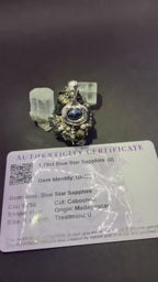Blue Start Sapphire pendant in solid silver 999 with certificate