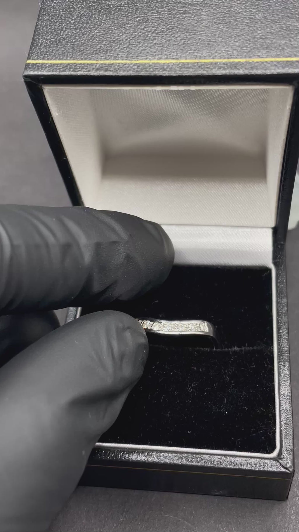 9ct White Gold Wishbone Ring with 7 Natural Diamonds – Perfect for Stacking – Size UK N