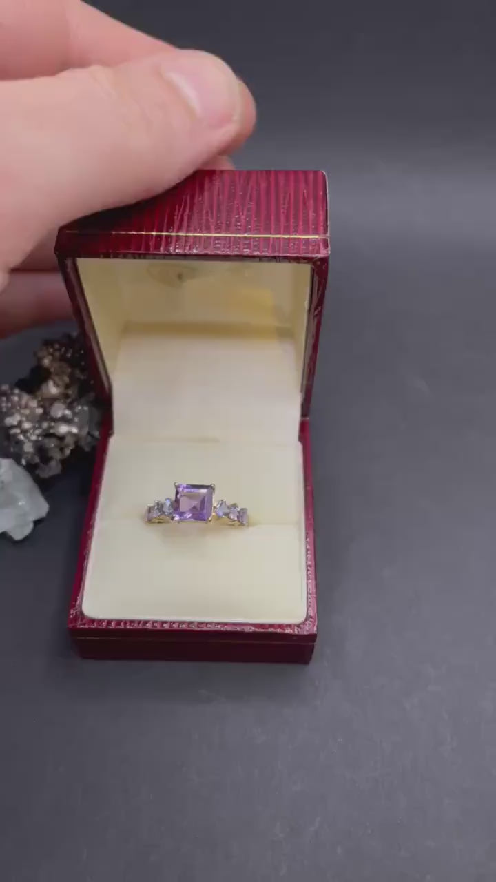 Amethyst and Tanzanite Ring in 9ct solid Gold Purple Gemstone Cocktail Ring