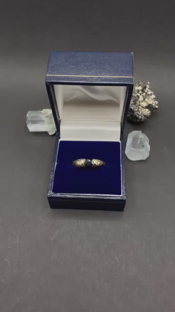 Blue Sapphire & Diamond Ring 9ct Gold