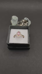 Pink Topaz Ring in 9ct Solid Gold with Moissanite / CZ Halo