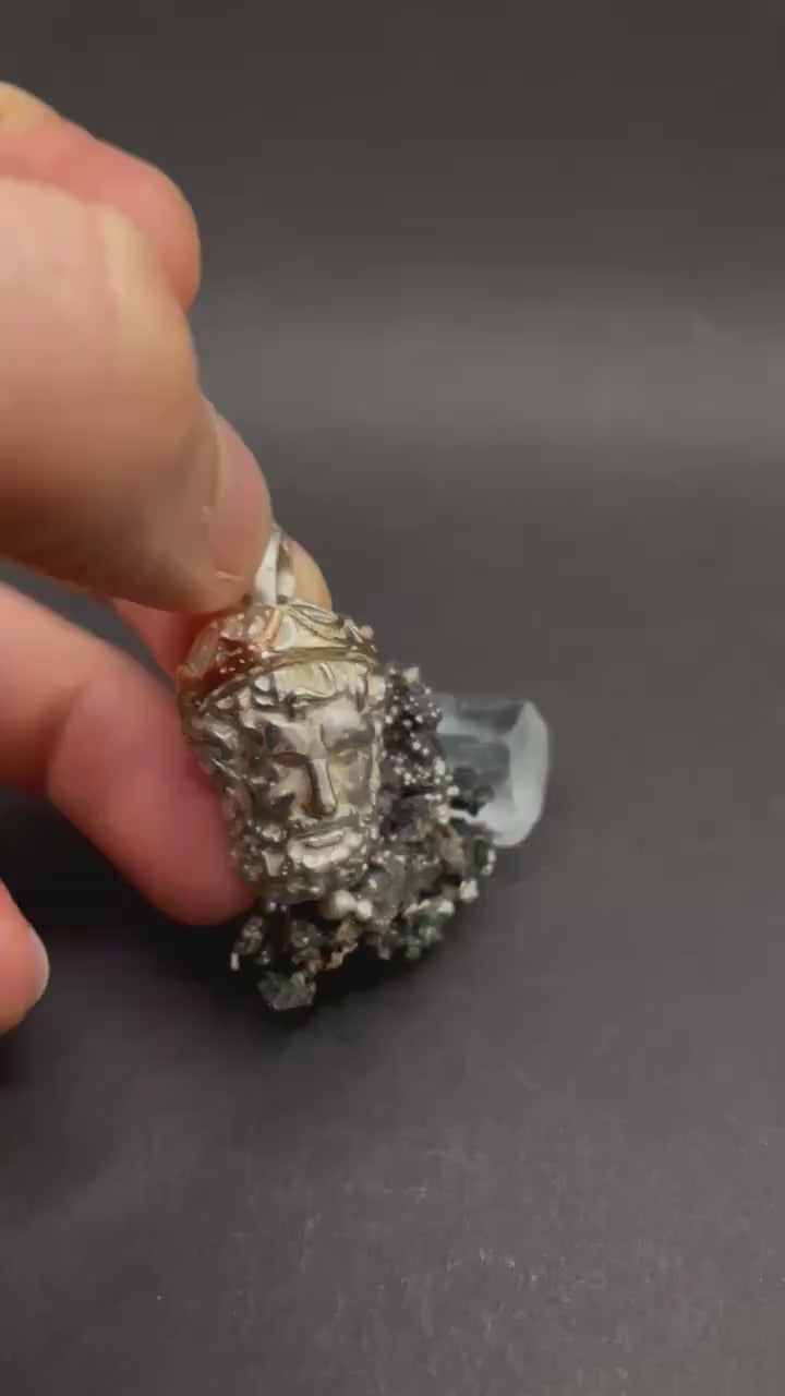 Poseidon Pendant: 9ct Gold Crown, Sterling Silver Head